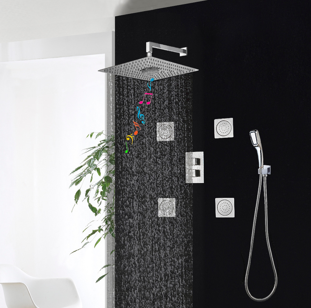 Calais Rain Chrome Radio Music Bluetooth Massage Jets Bathroom Shower Set Mixer